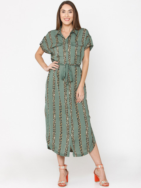 

Vero Moda Women Green Printed Shirt Dress