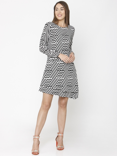 

Vero Moda Women White & Black Striped A-Line Dress