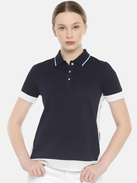 

Vero Moda Women Navy Blue Polo Collar T-shirt
