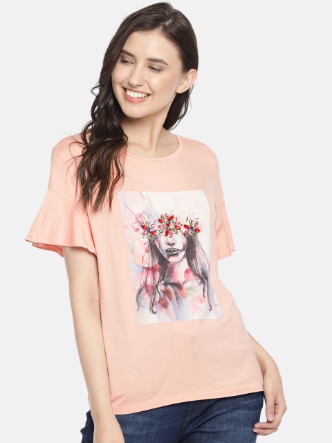 

Vero Moda Women Peach-Coloured Printed Top