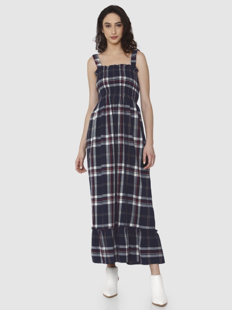 

Vero Moda Women Checked Navy Blue & Off-White Maxi Dress