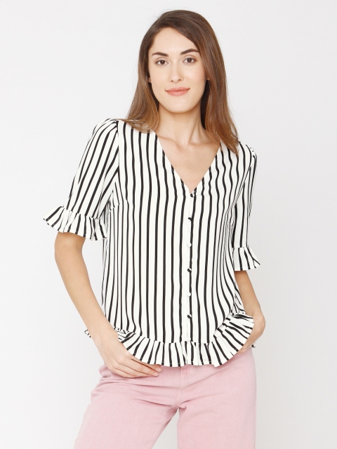 

Vero Moda Women White & Black Striped Shirt Style Top