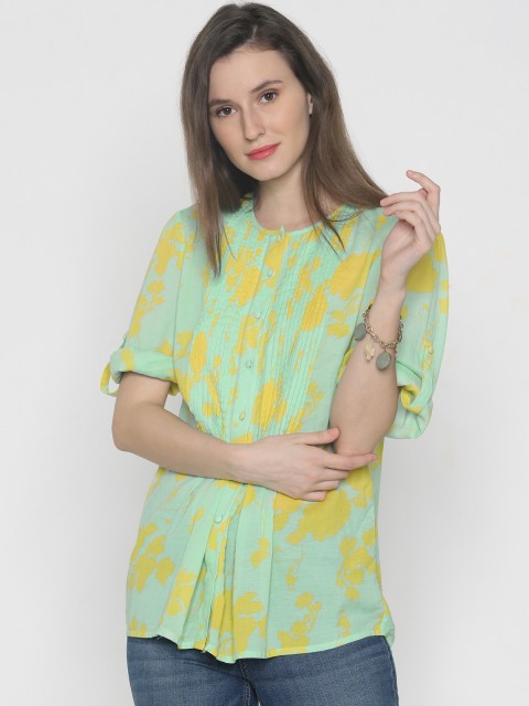 

Vero Moda Women Green & Yellow Printed Shirt Style Top