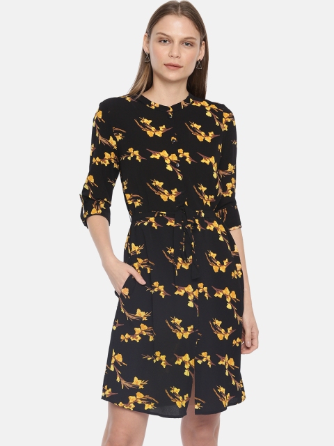 

Vero Moda Women Black & Yellow Printed Shirt Dress
