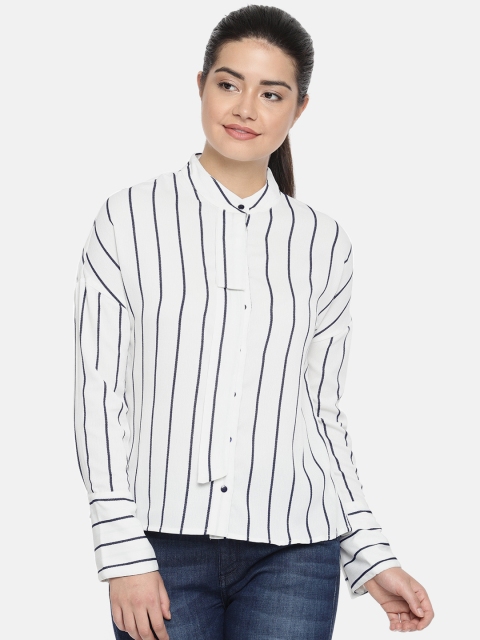 

Vero Moda Women White & Navy Blue Regular Fit Striped Casual Shirt