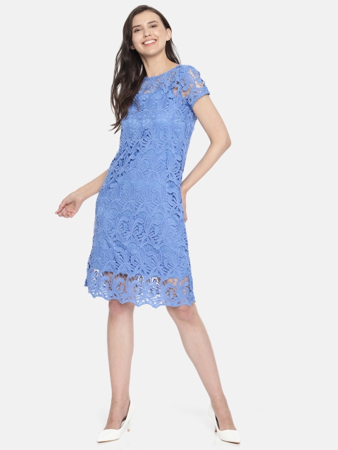 

Vero Moda Women Blue Self Design Lace Sheath Dress