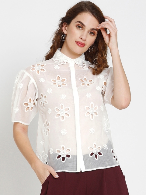 

Vero Moda Women White Self Design Sheer Shirt Style Top