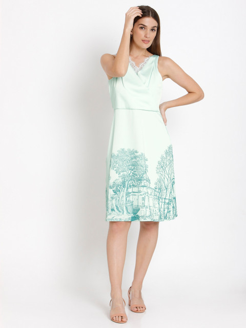 

Vero Moda Women Green Printed A-Line Dress
