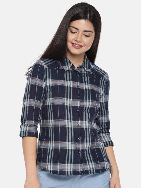 

Vero Moda Women Navy Blue & White Regular Fit Checked Casual Shirt