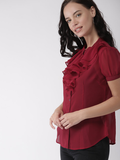 

Mast & Harbour Women Maroon Solid Shirt Style Top