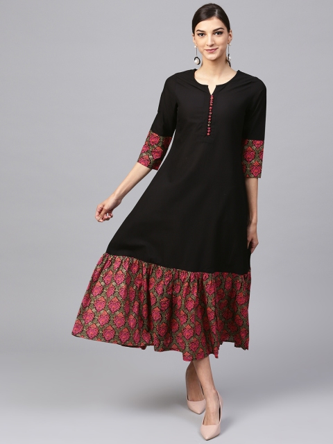 

Indo Era Women Black Printed Detail Maxi Dress