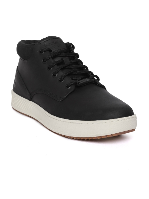 

Timberland Men Black City Roam Cup CHK Solid Leather Mid-Top Sneakers