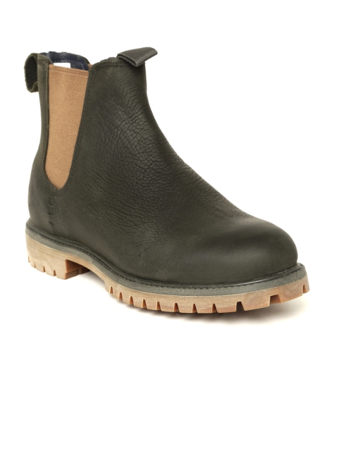 

Timberland Men Olive Green 6" Premium Nubuck Leather Mid-Top Chelsea Boots