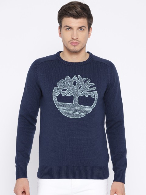 

Timberland Men Navy Blue Self-Design Seasonal Texture Logo Crewneck Pullover