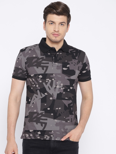 

Timberland Men Grey & Black Printed AF SS AOP Pique Polo T-Shirt