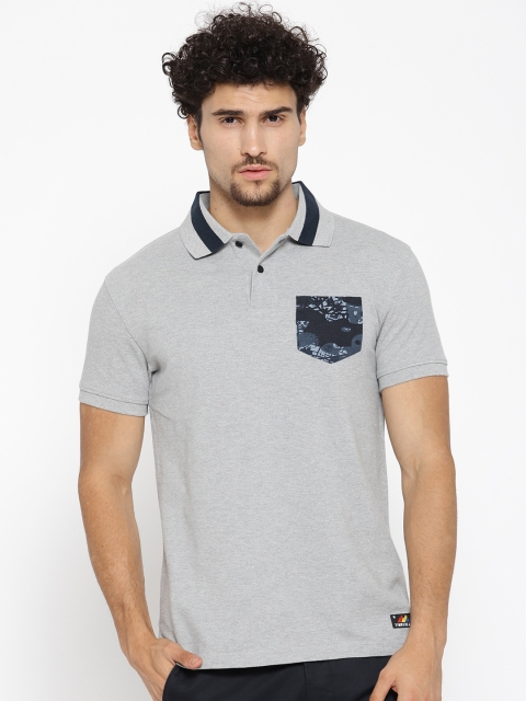 

Timberland Men Grey Melange Solid AF AOP Pique Slim Fit Polo Collar T-shirt