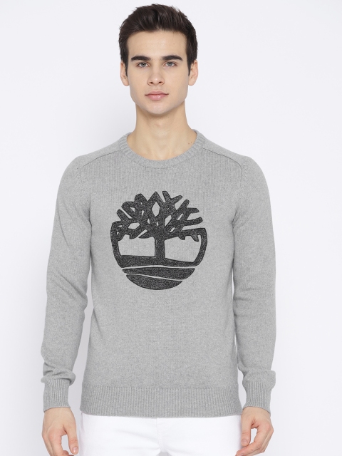 

Timberland Men Grey Self-Design Seasonal Texture Logo Crewneck Pullover