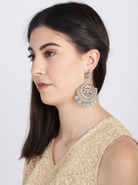 

Rubans Gold-Toned & Blue Crescent-Shaped Kundan Studded Chandbalis