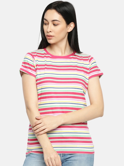 

Pepe Jeans Women Pink & White Striped Round Neck T-shirt