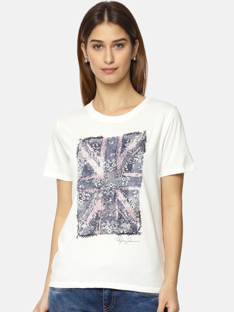 pepe-jeans-women-off-white-printed-round-neck-t-shirt