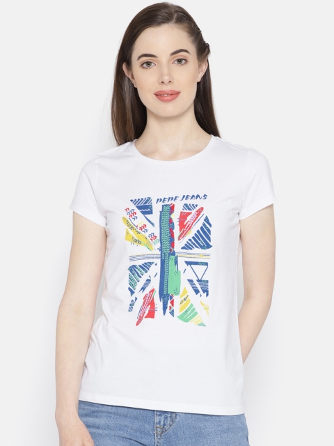 

Pepe Jeans Women White Printed Round Neck T-shirt