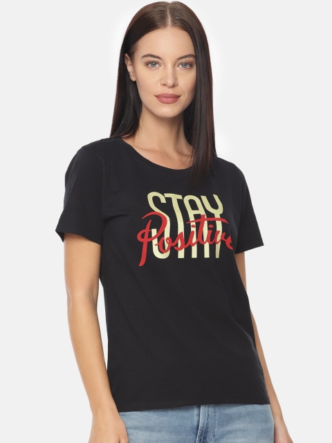 

Pepe Jeans Women Black Printed Round Neck Pure Cotton T-shirt