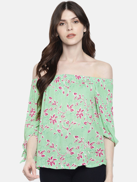 

Pepe Jeans Women Green Printed Bardot Top