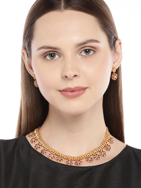 

Peora 18K Matte Gold-Plated & Pink Finish Indian Traditional Peacock Jewellery Set