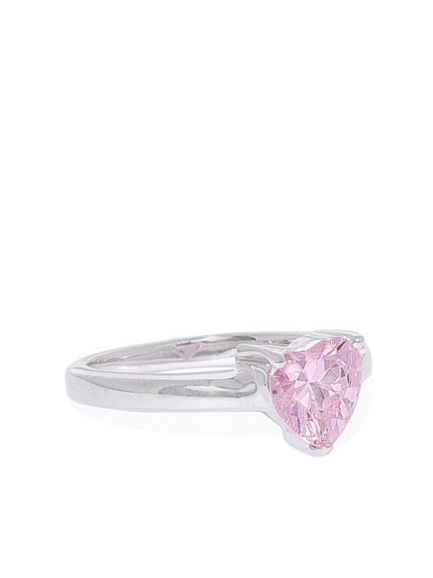 

Peora Women 925 Sterling Silver Rhodium Plated Romantic Heart Solitaire CZ Ring, Pink