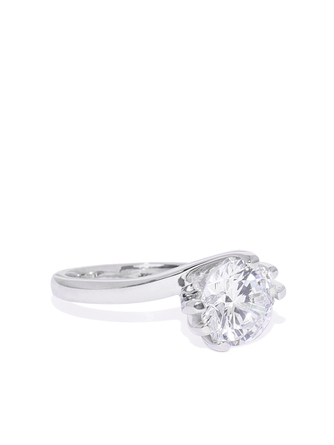 

Peora Women 925 Sterling Silver Cubic Zirconia Rhodium Power Solitaire Ring