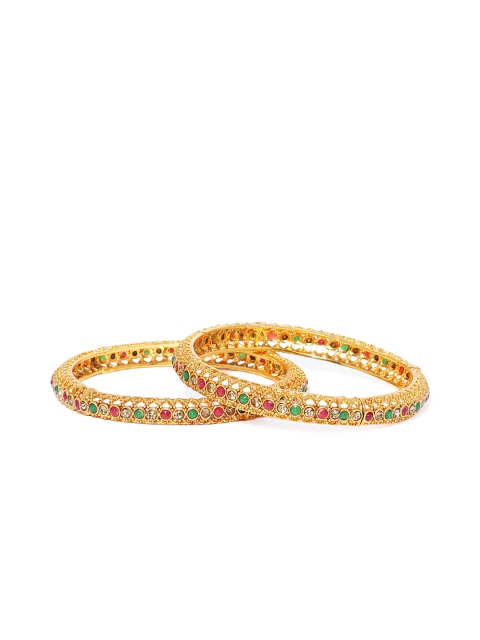 

Peora Women Set of 2 18K Gold-Plated Emerald Ruby Traditional Bangles