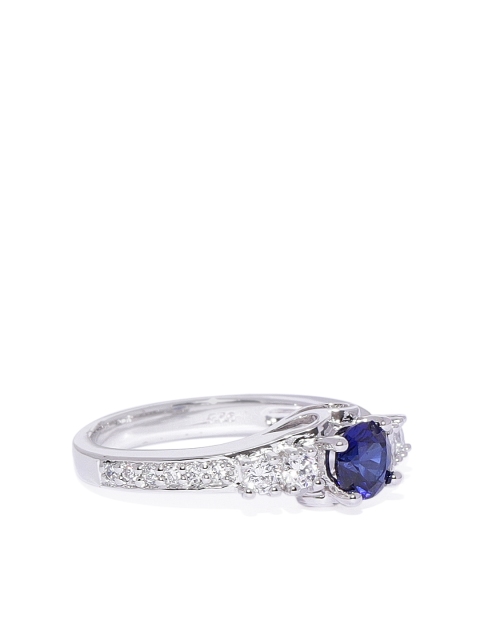 

Peora Women 925 Sterling Silver White Gold Rhodium Plated Engagement Wedding Ring, Blue