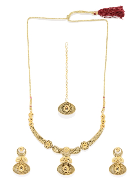

Peora Gold-Plated Antique Traditional Necklace Set with Earrings & Maang Tika