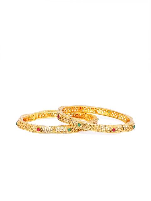 

Peora Women Set of 2 18K Gold-Plated Emerald Ruby Traditional Bangles