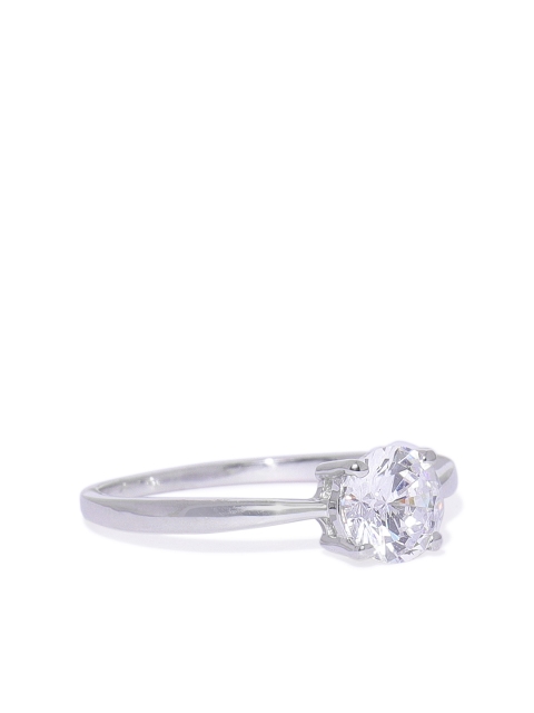 

Peora Women 925 Sterling Silver Rhodium Cubic Zirconia 6 mm Solitaire Ring