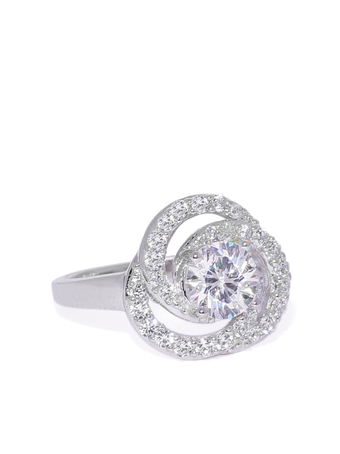 

Peora Women 925 Sterling Silver Cubic Zirconia Rhodium Flower Delight Ring