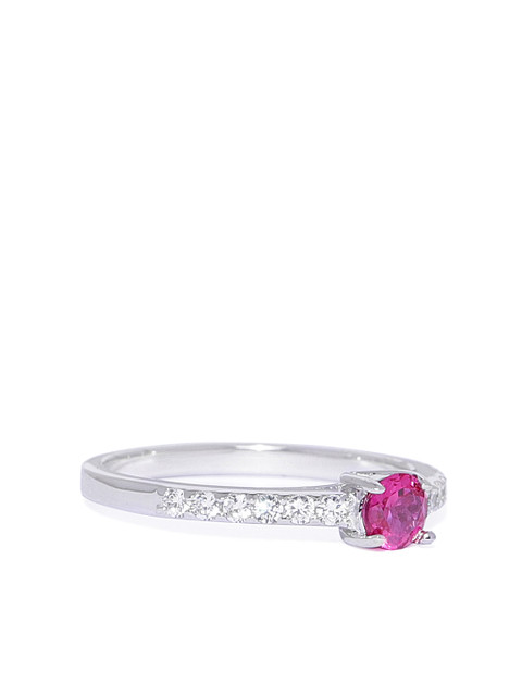 

Peora Women 925 Sterling Silver White Gold Rhodium Plated Ruby Solitaire Ring, Pink
