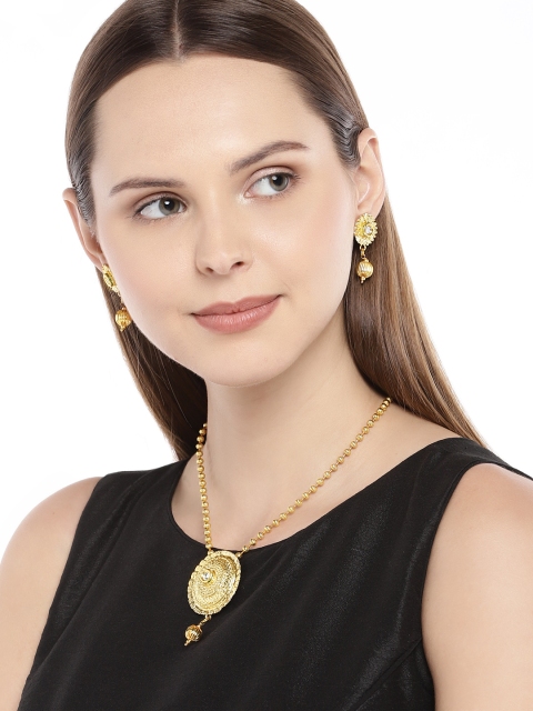 

Peora 24K Gold-Plated Traditional Designer Pendant with Earrings Jewellery Set