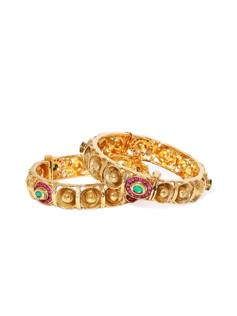 

Peora Women Set of 2 Traditional 18K Gold Plated Emerald Kada Bangles