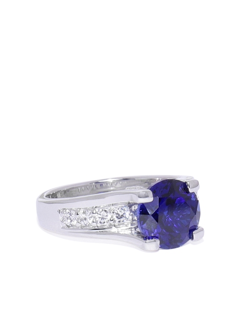 

Peora Women 925 Sterling Silver White Gold Rhodium Plated Solitaire Blue Princess Ring