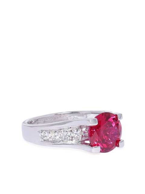 

Peora Women 925 Sterling Silver White Gold Rhodium Plated Solitaire Ruby Princess Ring, Pink