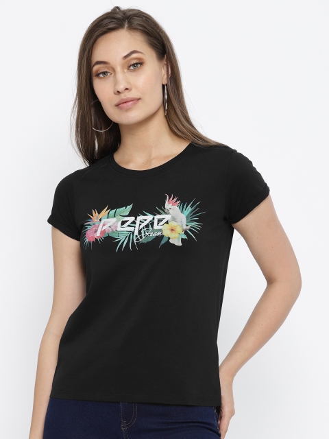 

Pepe Jeans Women Black Printed Round Neck Pure Cotton T-shirt