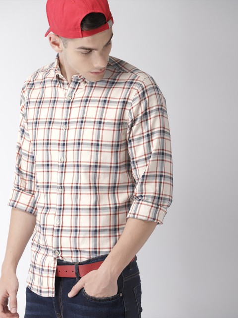 

Harvard Men Beige & Red Regular Fit Checked Casual Shirt
