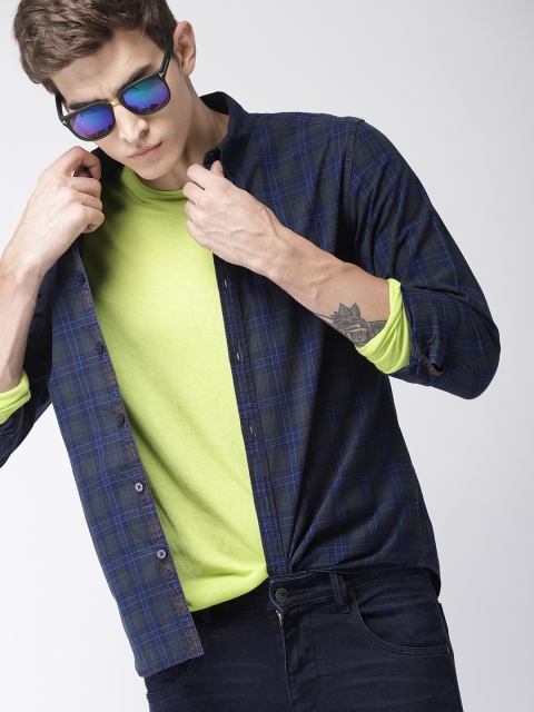 

Harvard Men Blue & Green Slim Fit Checked Casual Shirt