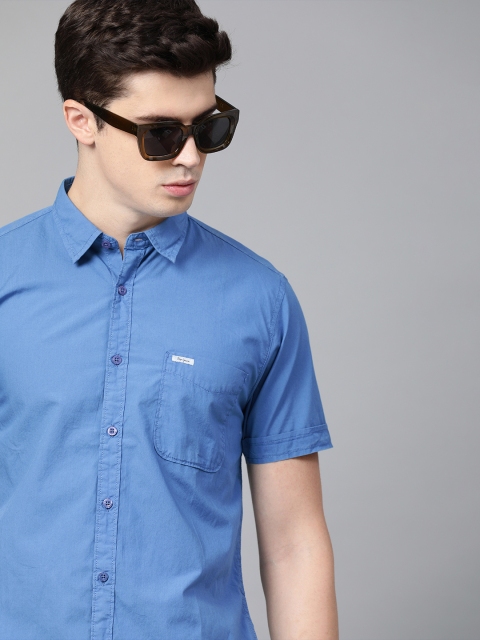 

Pepe Jeans Men Blue Regular Fit Solid Casual Shirt