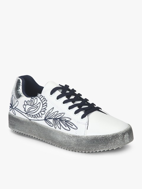 

Lee Cooper Women White & Navy Blue Embroidered Sneakers