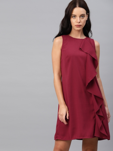 

French Connection Women Maroon Solid A-Line Dress