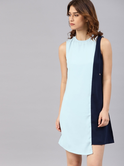 

French Connection Women Blue Colourblocked Sheath Dress