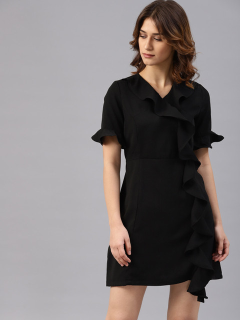 

French Connection Women Black Solid Sheath Dress