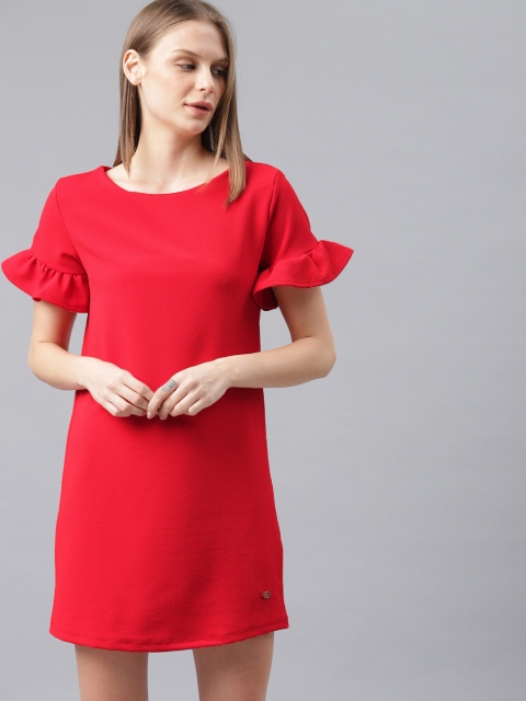 

French Connection Women Red Solid Sheath Dress